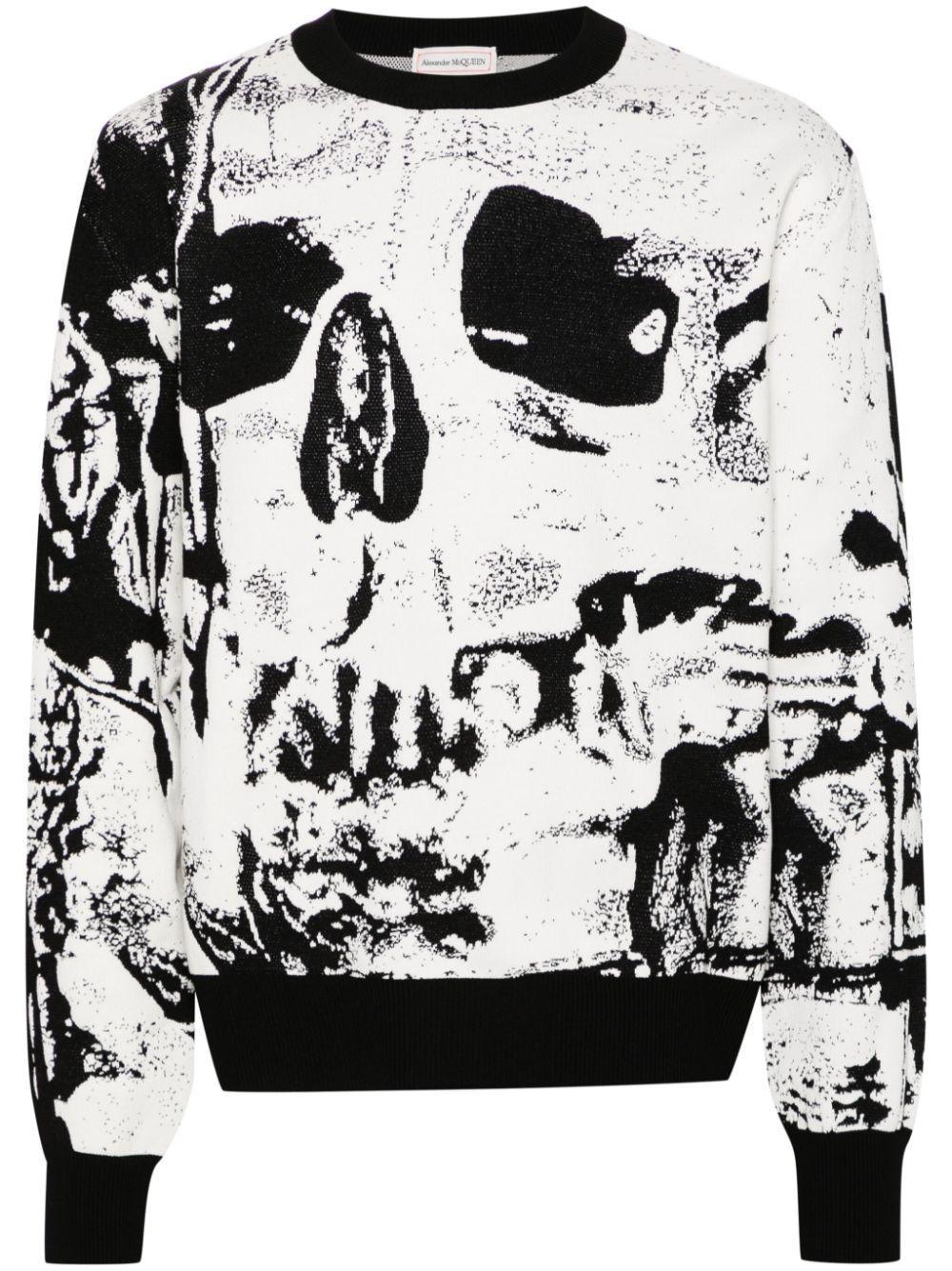 Fold Skull Jacquard Jumper In Ivory/black Product Image