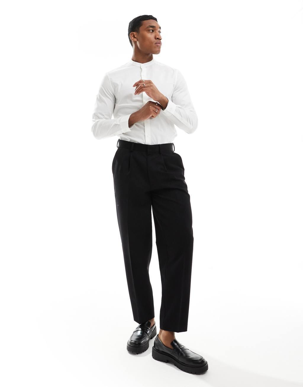 ASOS DESIGN easy iron slim fit poplin shirt with grandad collar in white Product Image