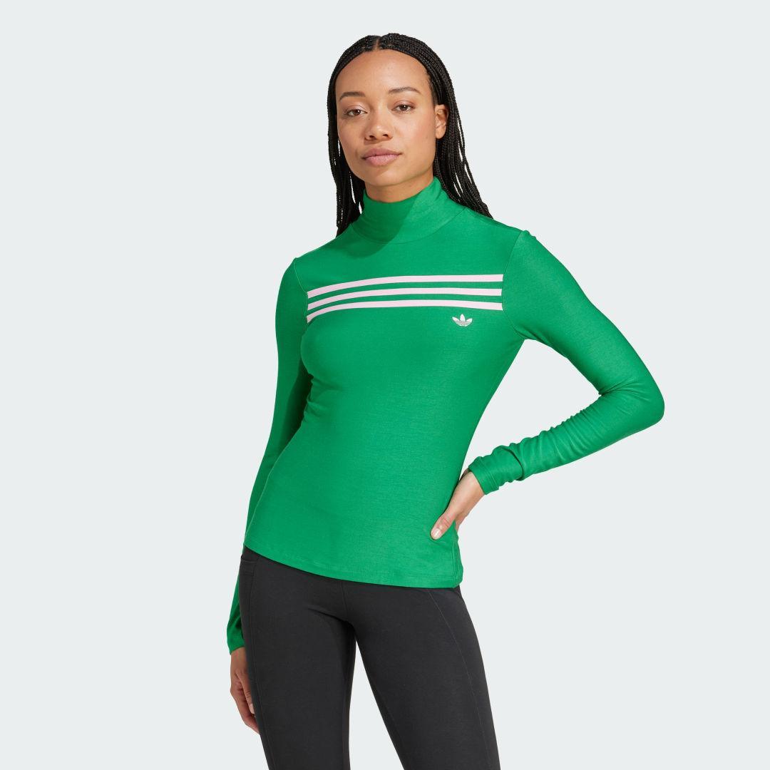 adidas 70s Long Sleeve 3-Stripes Tee Green M Womens product image