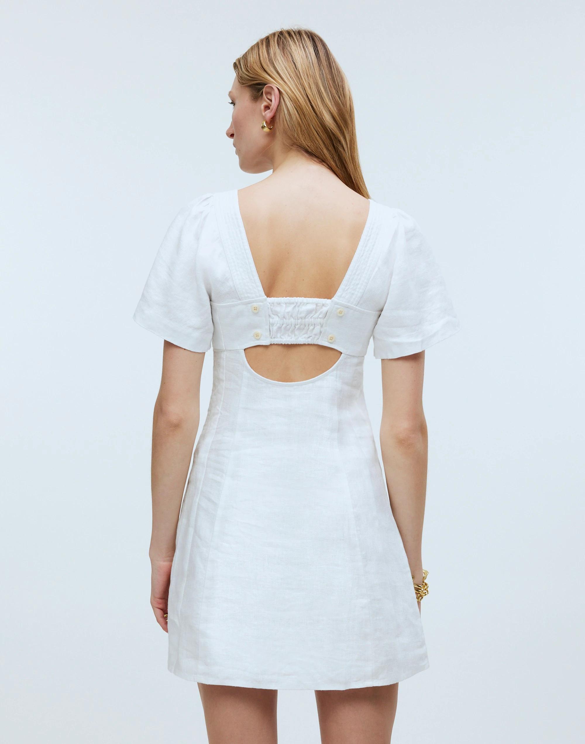 Square-Neck Mini Dress in 100% Linen Product Image