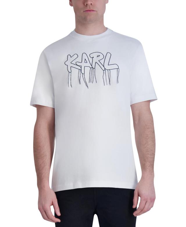 Karl Lagerfeld Paris Mens Slim-Fit Fringe-Trimmed Logo Graphic T-Shirt Product Image