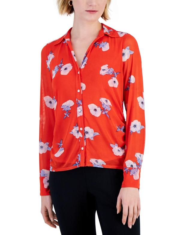 Bar Iii Womens Floral-Print Mesh Shirt, Created for Macys Product Image