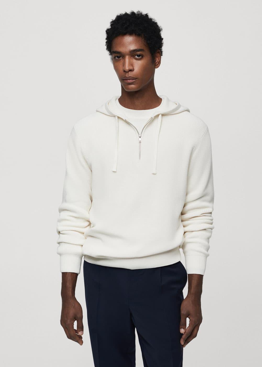 MANGO MAN - Hooded knit sweatshirt off whiteMen Product Image