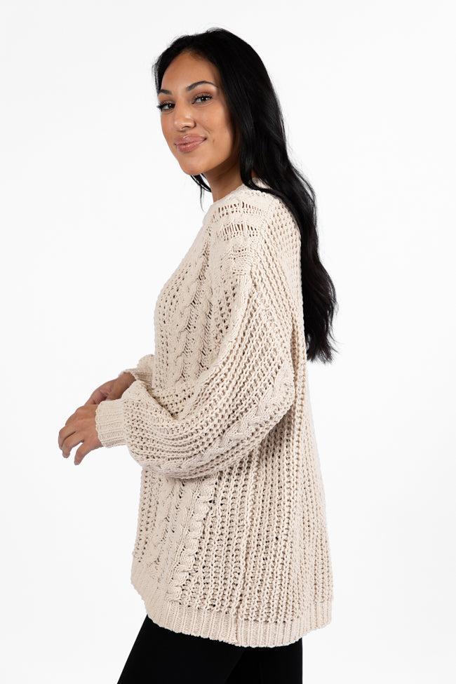 Wide Open Spaces Beige Chenille Cable Knit Oversized Sweater FINAL SALE Product Image