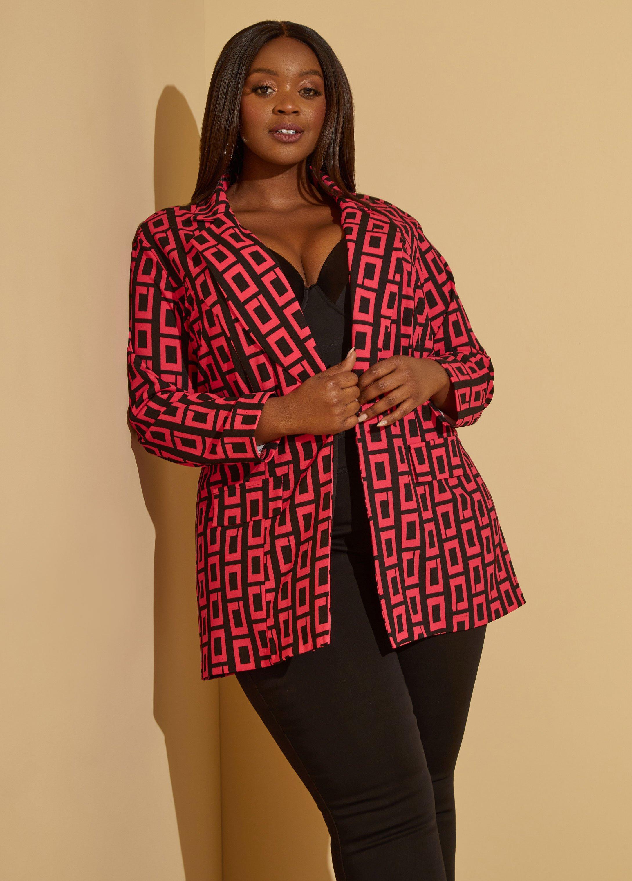 Plus Size Geo Boyfriend Blazer Ashley Stewart Product Image