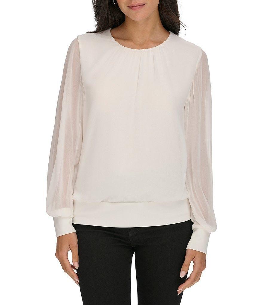 Calvin Klein Chiffon Crew Neck Long Sleeve Top Product Image