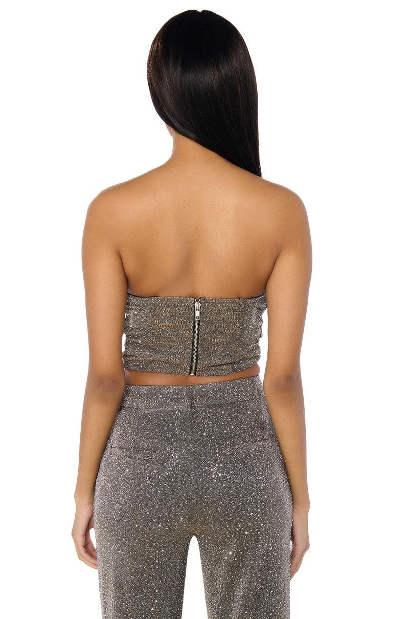 SHOW OFF SEASON RUCHED CORSET TOP IN CHARCOAL Product Image