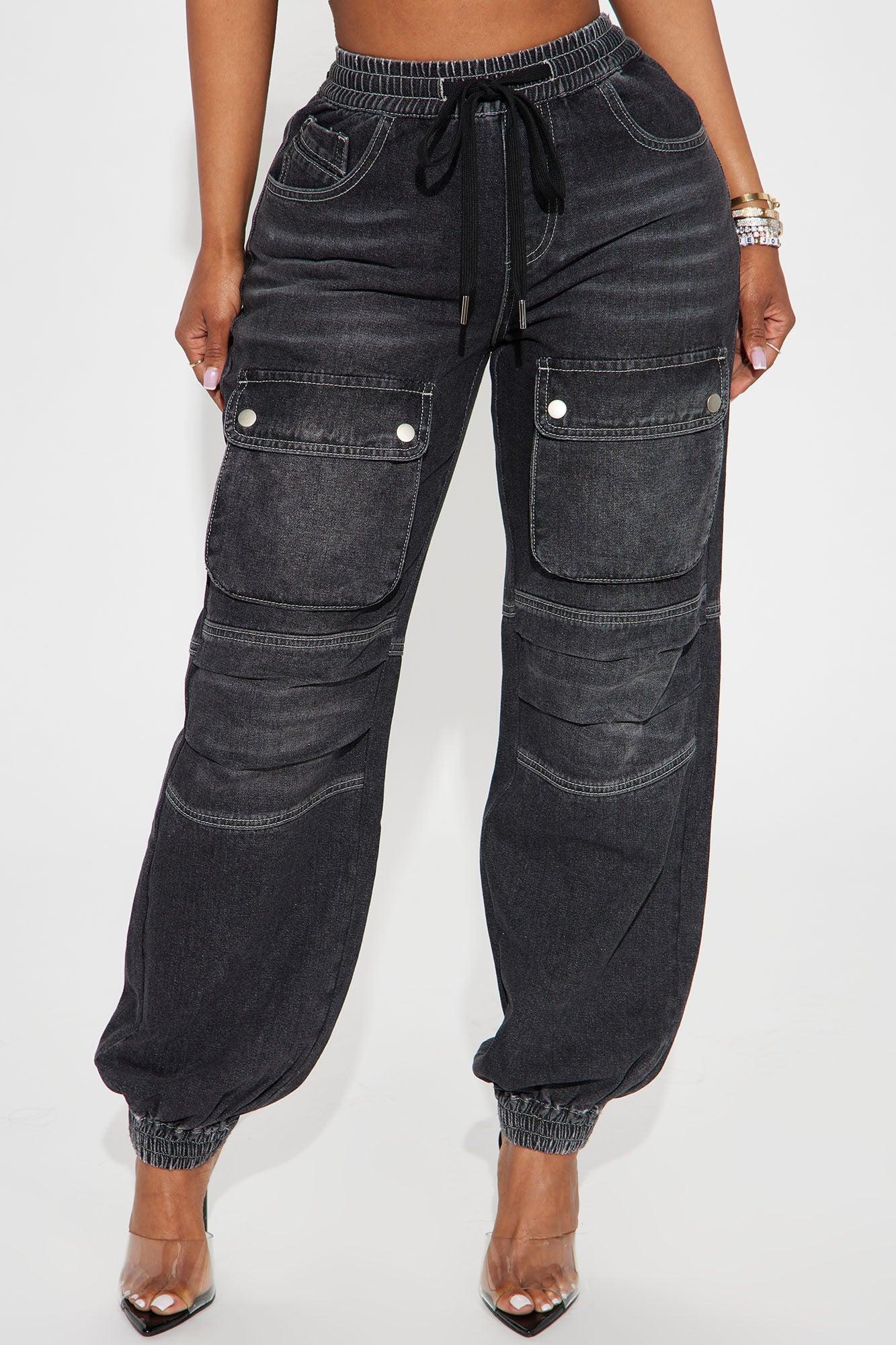 On A Different Level Cargo Denim Joggers - Black Product Image