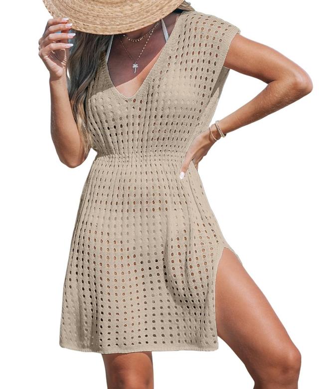 Cupshe Womens Neutral Open-Knit Cover-Up Beach Dress - Beige Product Image