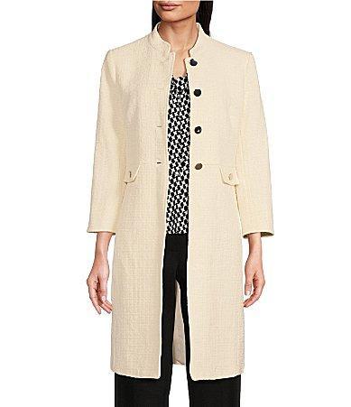 Anne Klein Tweed Stand Collar 34 Sleeve Pocketed Button Front Topper Jacket Product Image