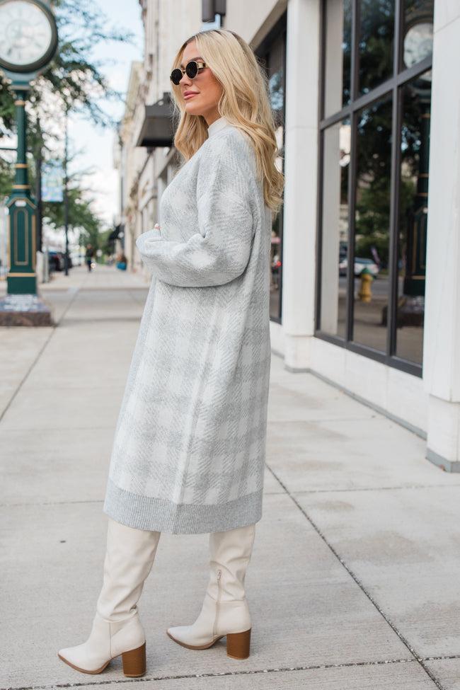 Be The First Grey Plaid Long Cardigan FINAL SALE Product Image