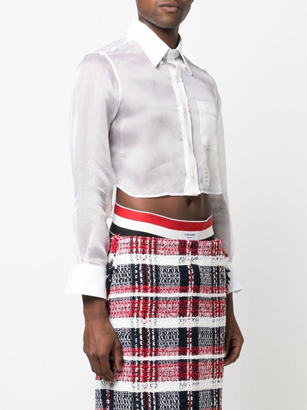 THOM BROWNE Cropped Silk Shirt In White Product Image