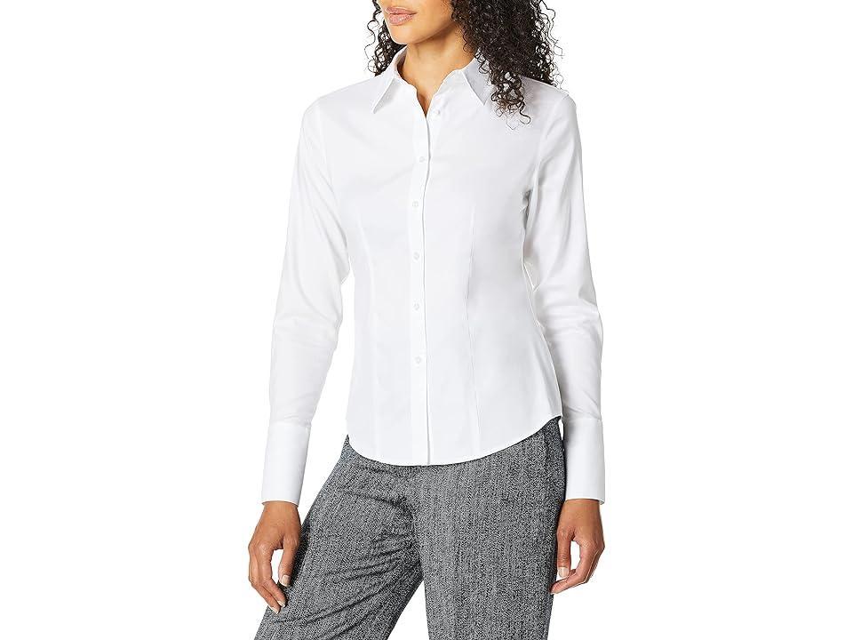 Calvin Klein Women's Long Sleeve Wrinkle Free Button Down Blouse (White) Women's Clothing Product Image