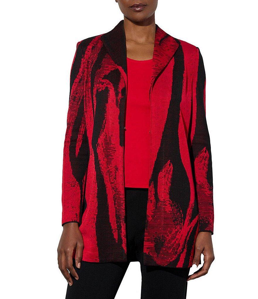 Ming Wang Shimmer Knit Abstract Shawl Collar Long Sleeve Jacket Product Image