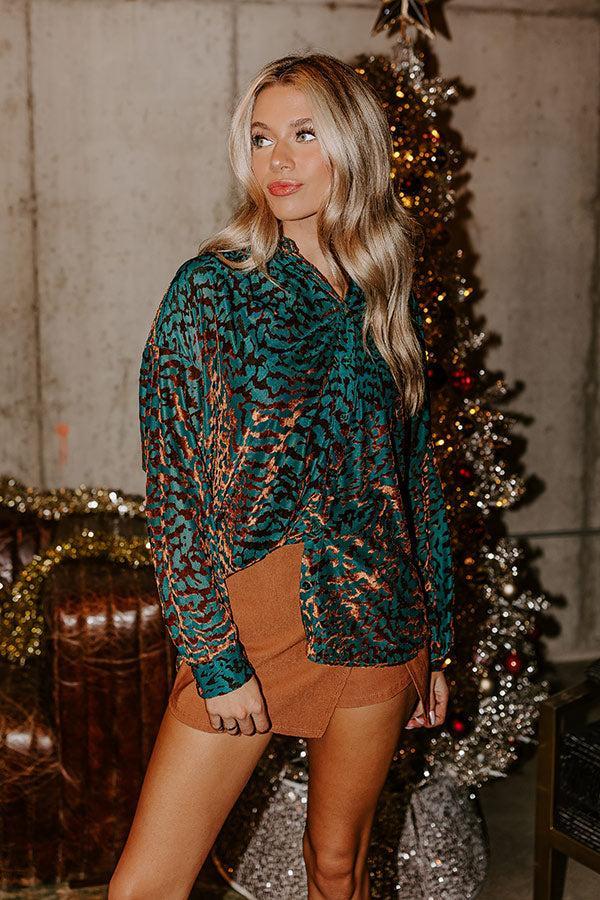 Modern Muse Velvet Burnout Top in Teal Product Image