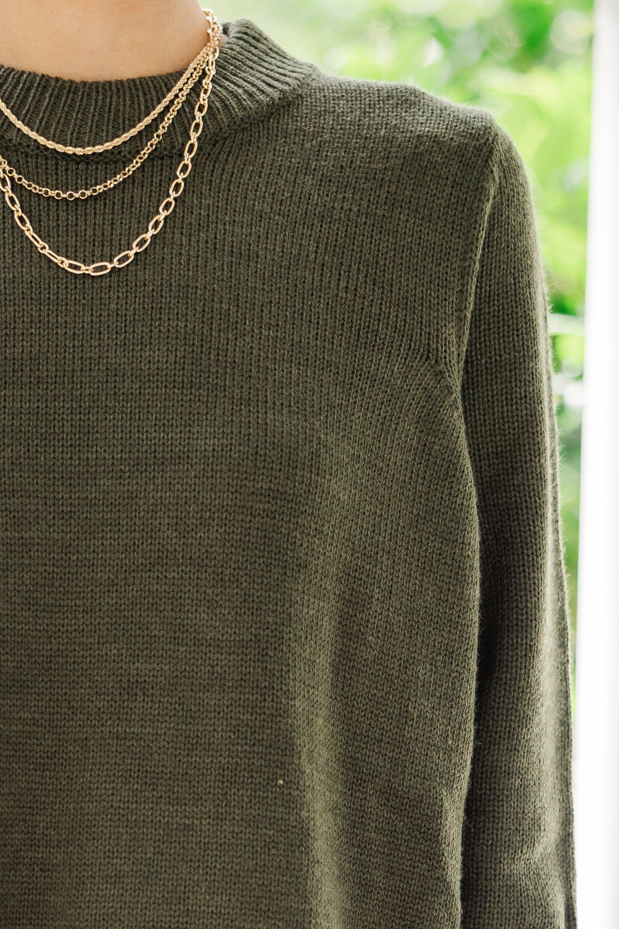 The Slouchy Olive Green Side Button Sweater Female Product Image