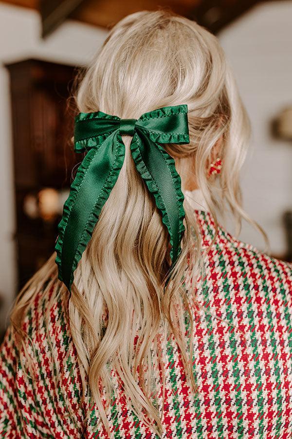 Cue The Charm Bow Hair Clip in Hunter Green Product Image