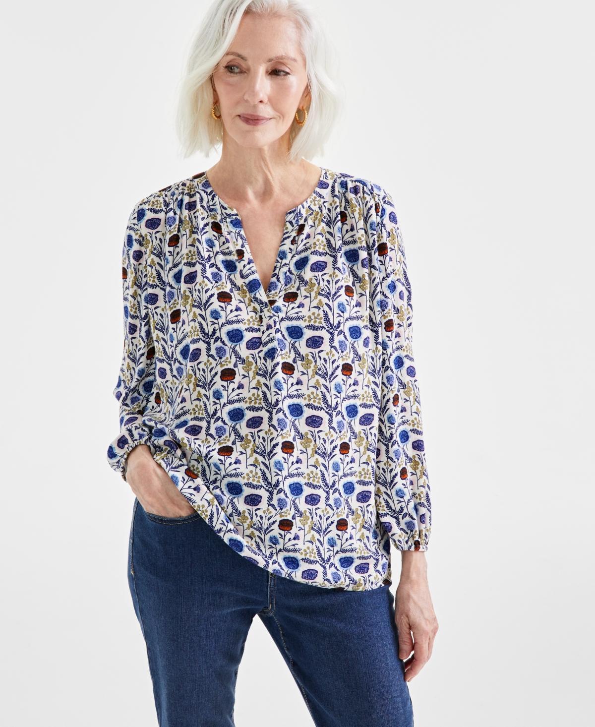 Style & Co Womens Printed Split-neck Popover Blouse, Created for Macys Product Image