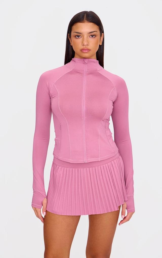 Ballet Pink Stretch Active Zip Up Pocket Detail Sports Jacket Product Image