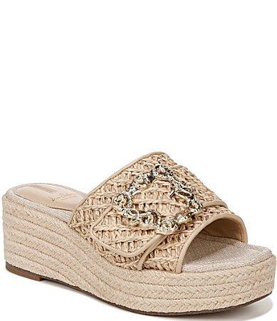 Sam Edelman Celia Raffia Embellished Buckle Detail Platform Wedge Espadrille Slide Sandals Product Image