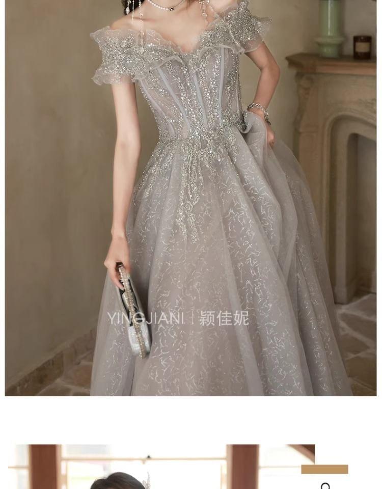 Off-Shoulder Sequin A-Line Evening Gown Product Image