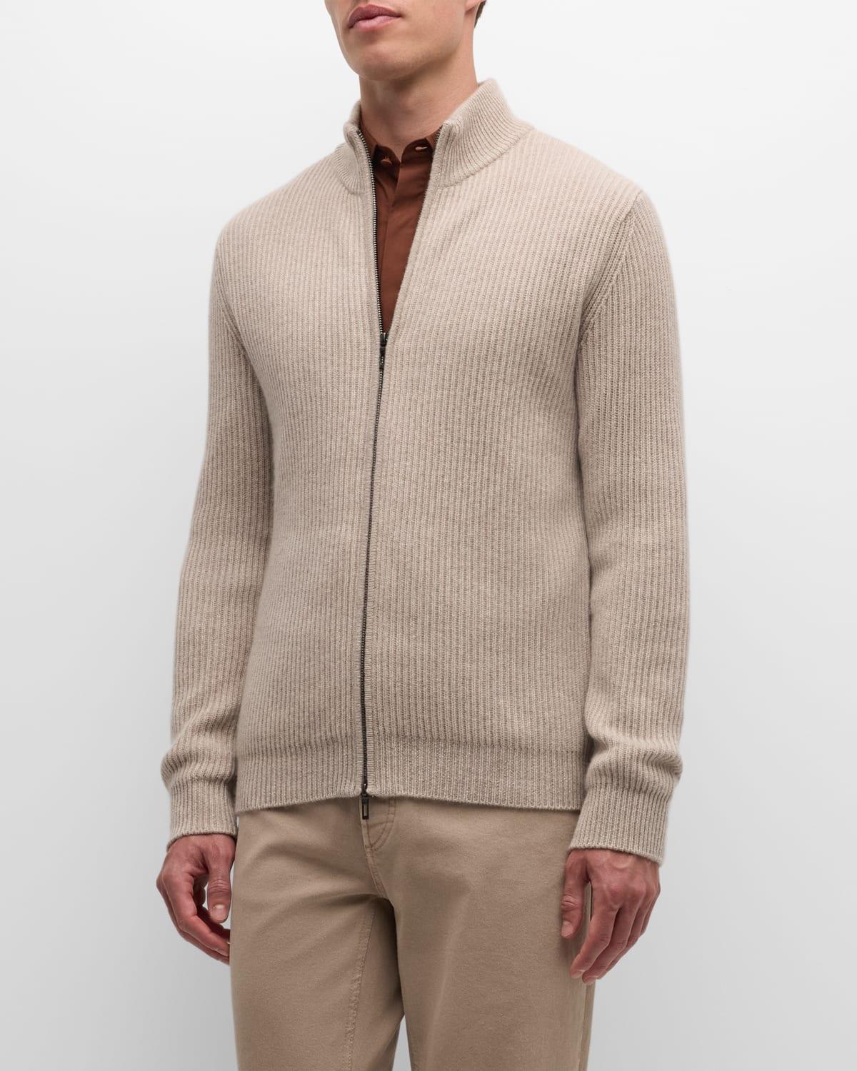 Mens Ribbed Full-Zip Sweater Product Image