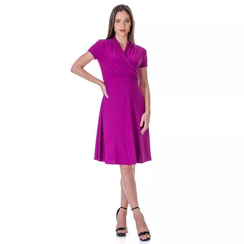 Womens 24Seven Comfort Short Sleeve Knee Length V Neck Rouched Wrap Dress Product Image