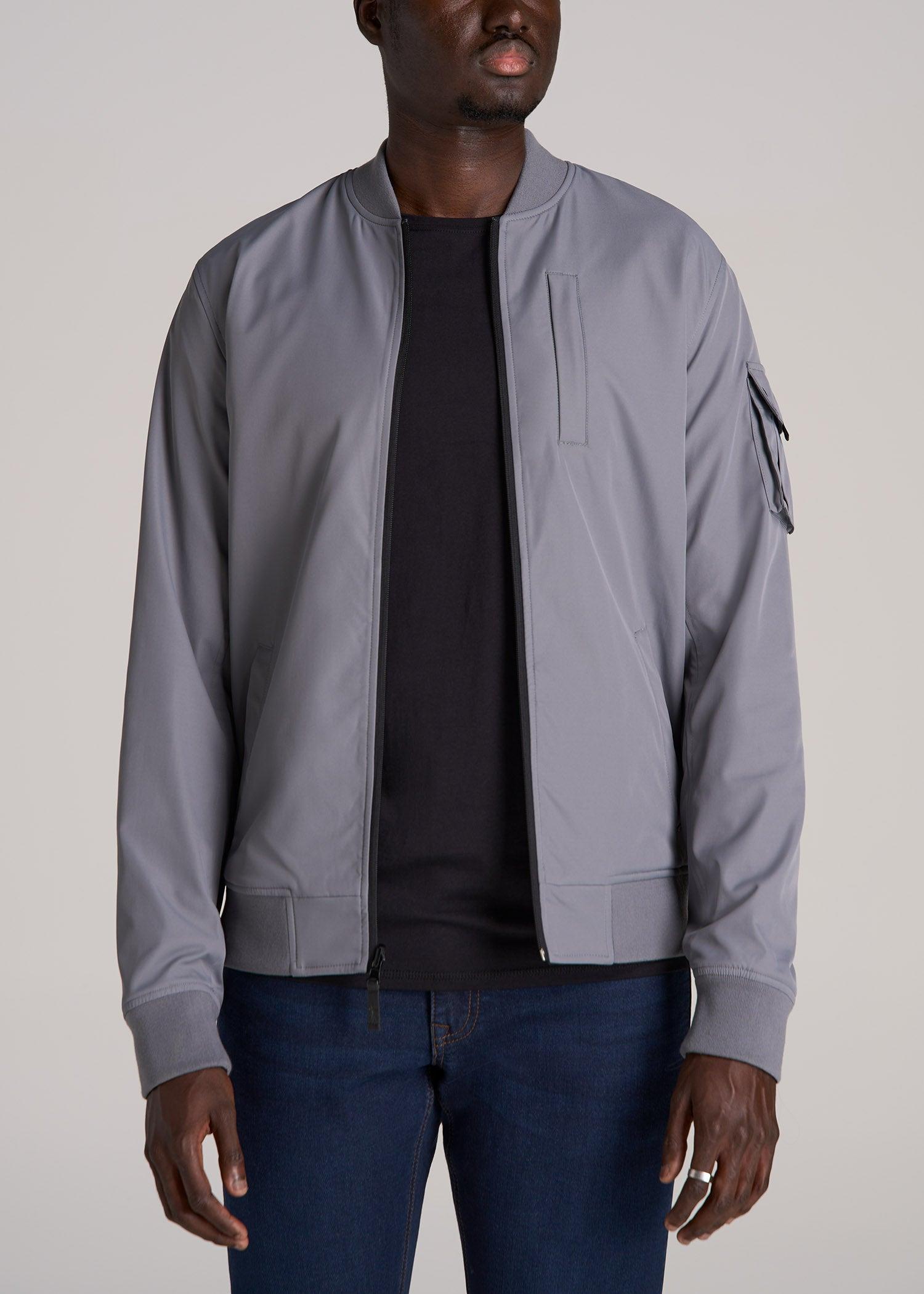 Reversible Men's Tall Bomber Jacket in Fossil Grey and Black Male Product Image