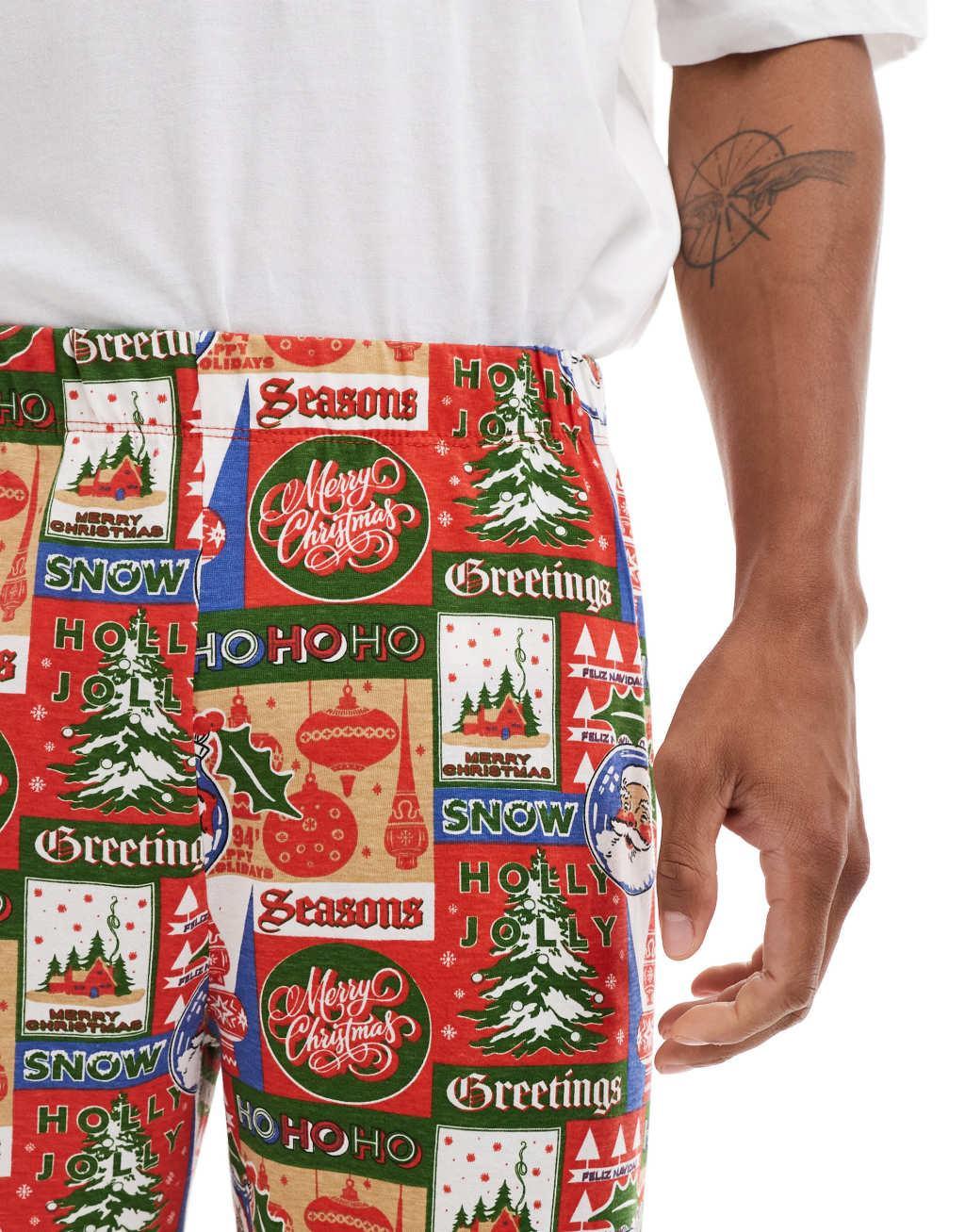 ASOS DESIGN lounge pants in vintage Christmas print Product Image