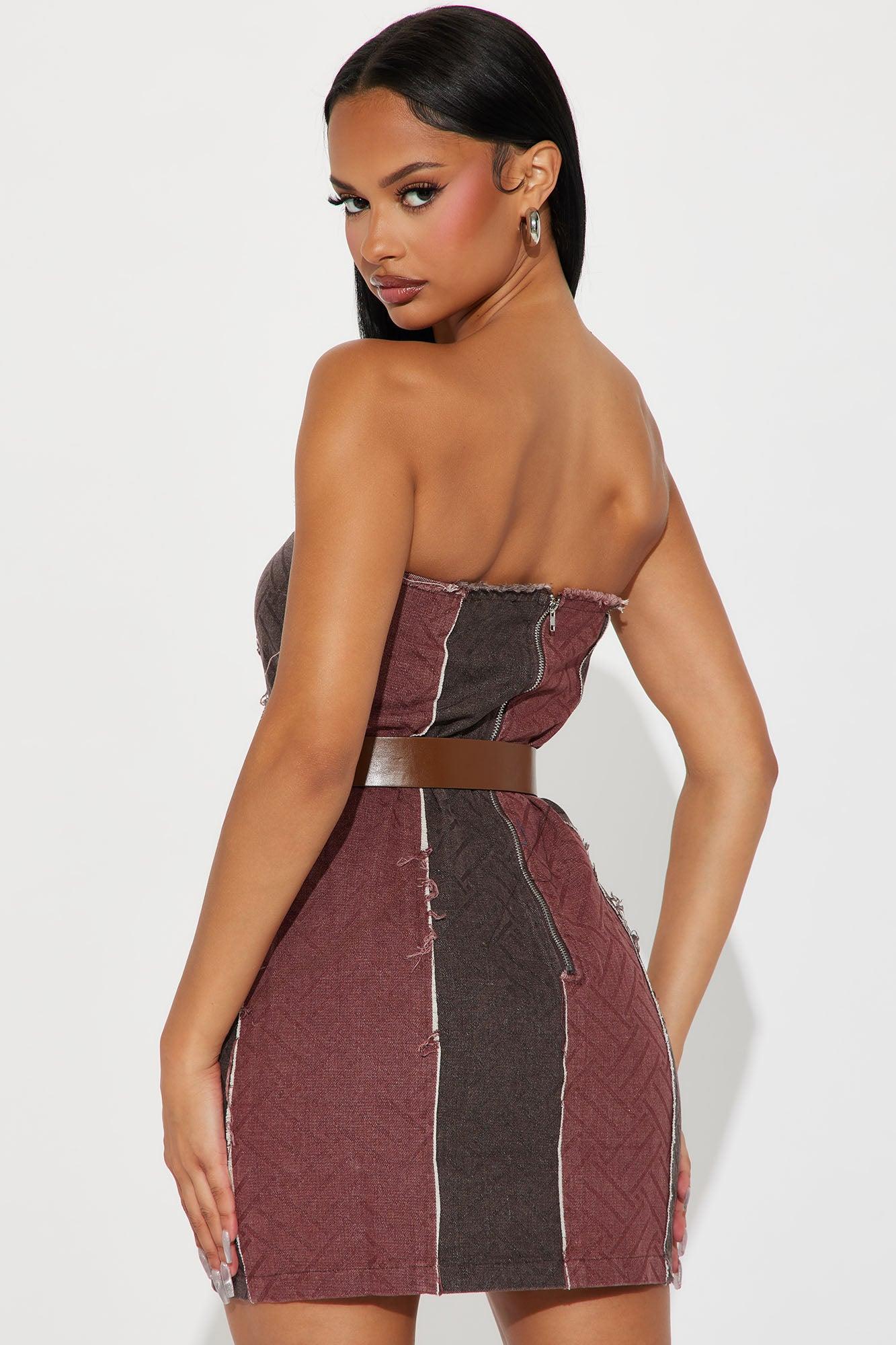 Denim Dame Micro Mini Dress - Brown/combo Product Image