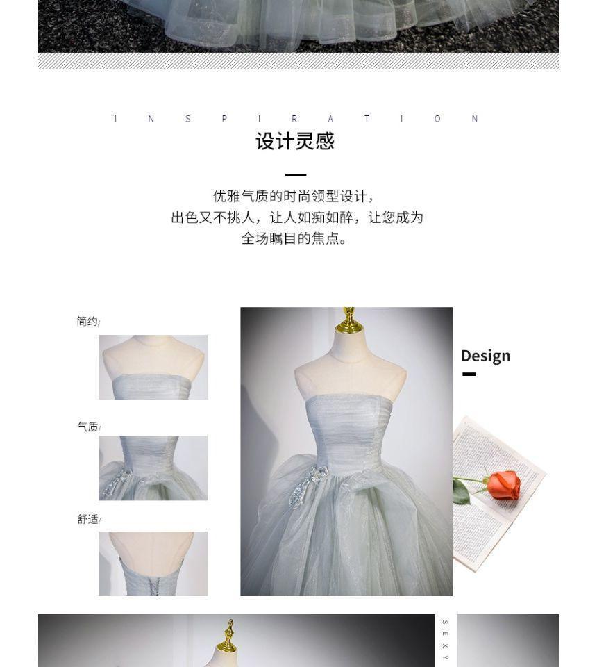 Plain Bow Ruched Mesh A-Line Tube Evening Gown Product Image