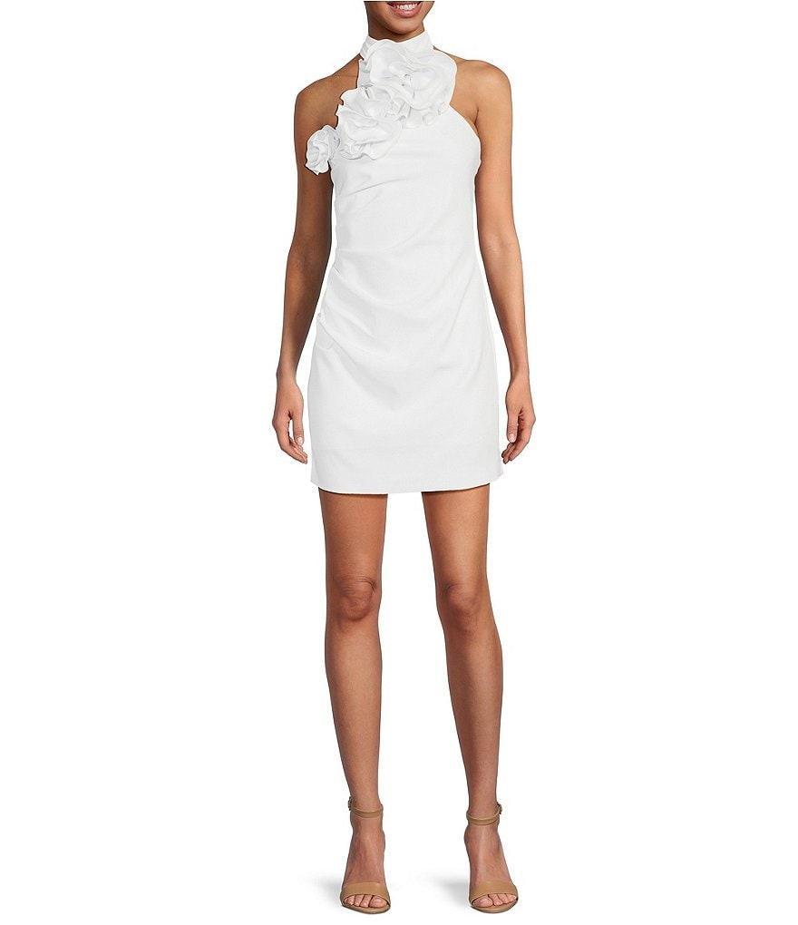 Gianni Bini Wren Crepe High Neck Rosette Mini Dress Product Image