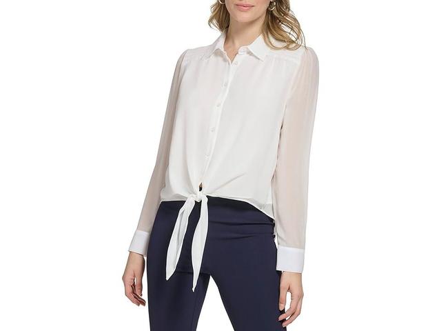 Calvin Klein Long Sleeve Smocked Shoulder (Soft ) Women's Blouse Product Image