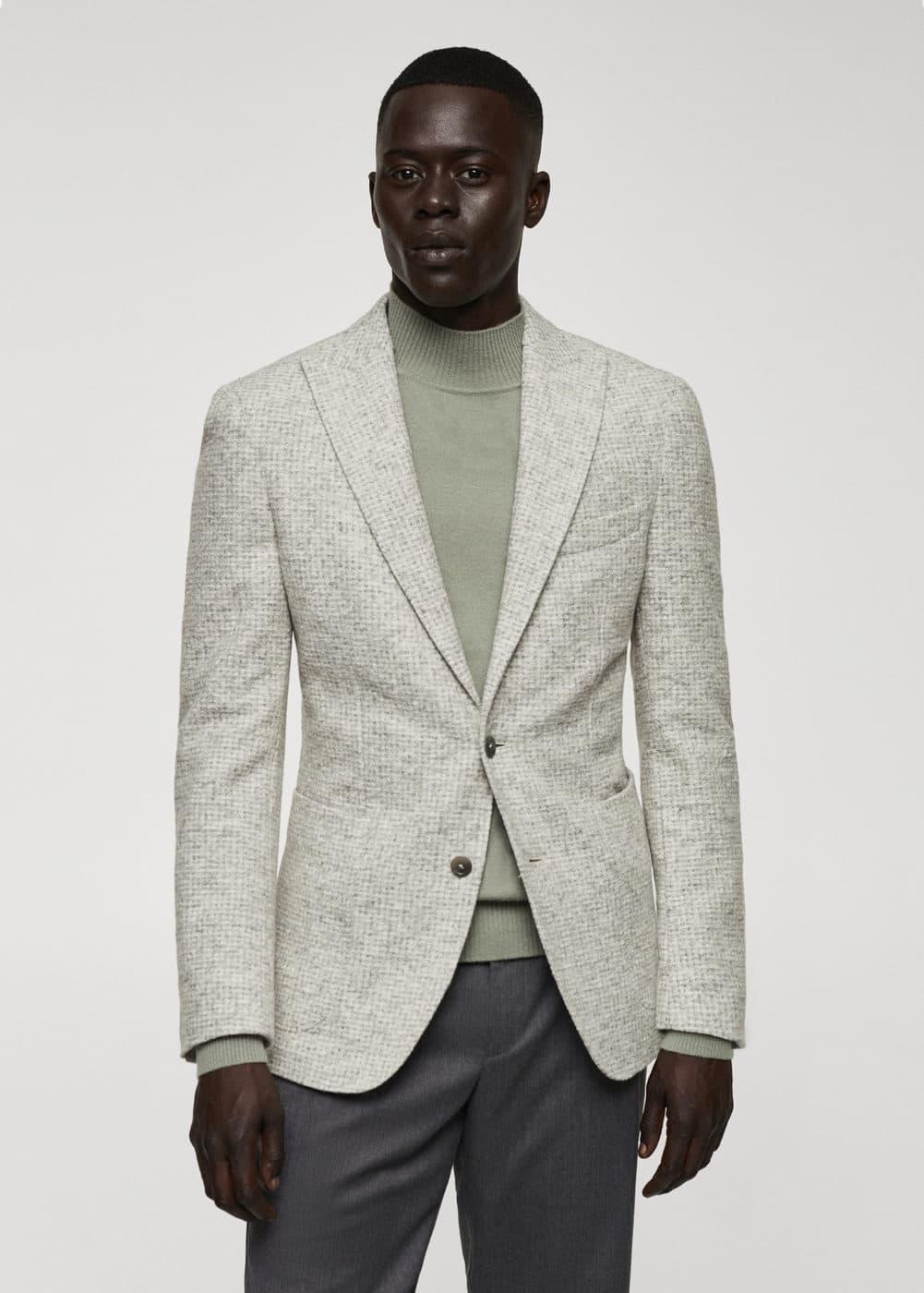 MANGO MAN - Virgin wool jacket in houndstooth wool beigeMen Product Image