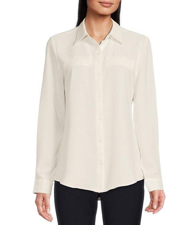 Alex Marie Piper Lightweight Soft Crepe de Chine Point Collar Long Sleeve Button Front Top Product Image