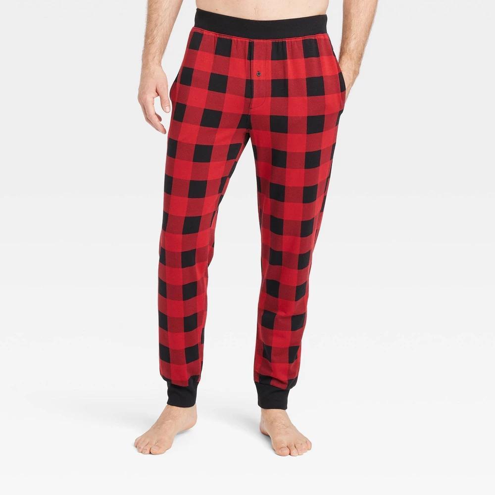 Mens Plaid Cotton Modal Knit Jogger Pajama Pants - Goodfellow & Co Red L Product Image