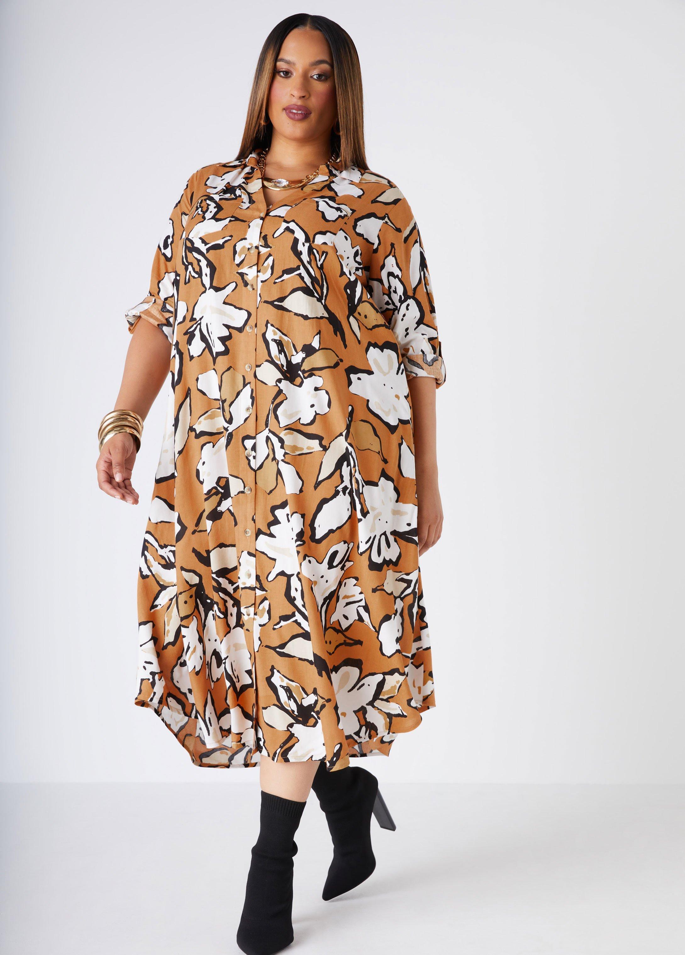 Plus Size Floral Midaxi Shirtdress Ashley Stewart Product Image