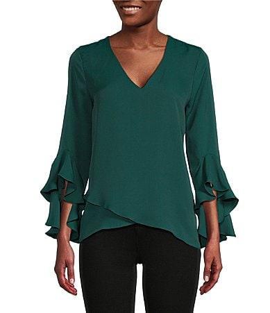 Vince Camuto 34 Flutter Sleeve V-Neck Crisscross Front Tunic Product Image