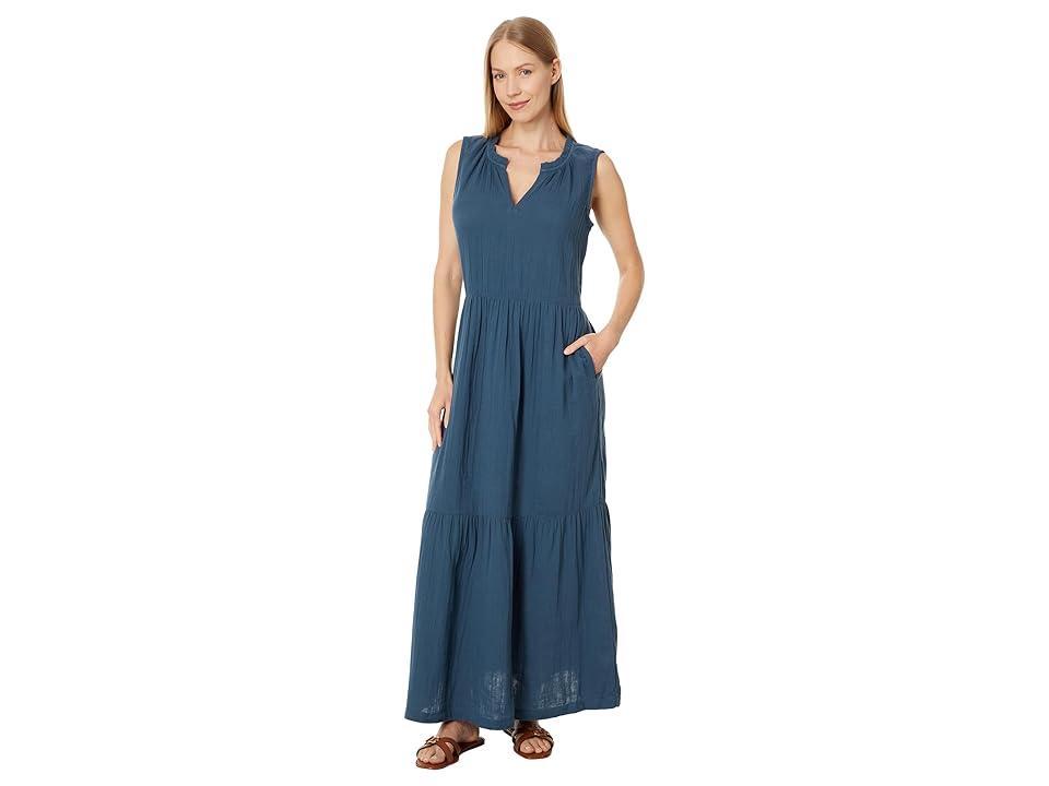 PACT Coastal Double Gauze Ruffle Maxi Dress (French ) Women's Dress Product Image