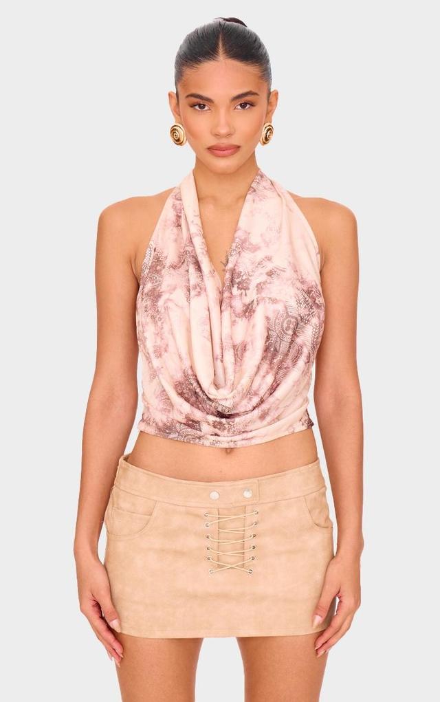 Stone Printed Cowl Neck Long Top Product Image