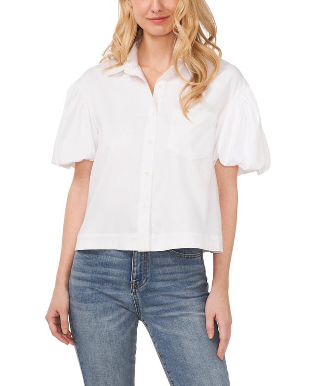 CeCe Womens Bubble Short Sleeve Button Down Collared Shirt Product Image