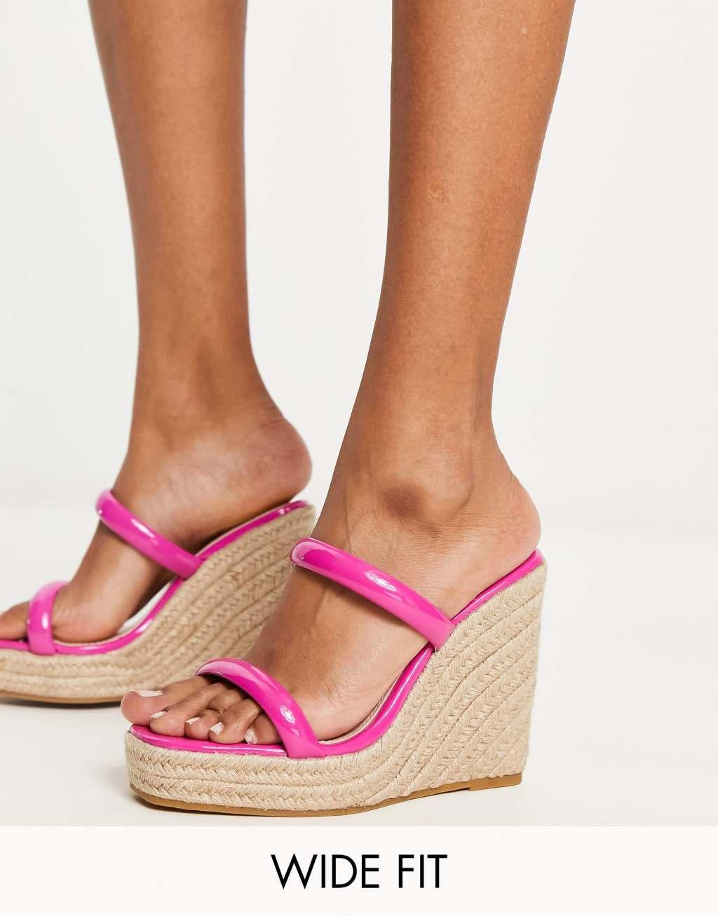 Glamorous Wide Fit espadrille wedge heeled sandals in pink Product Image