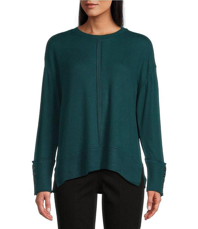 Westbound Petite Size Long Sleeve Crew Neck Button Cuff Top Product Image