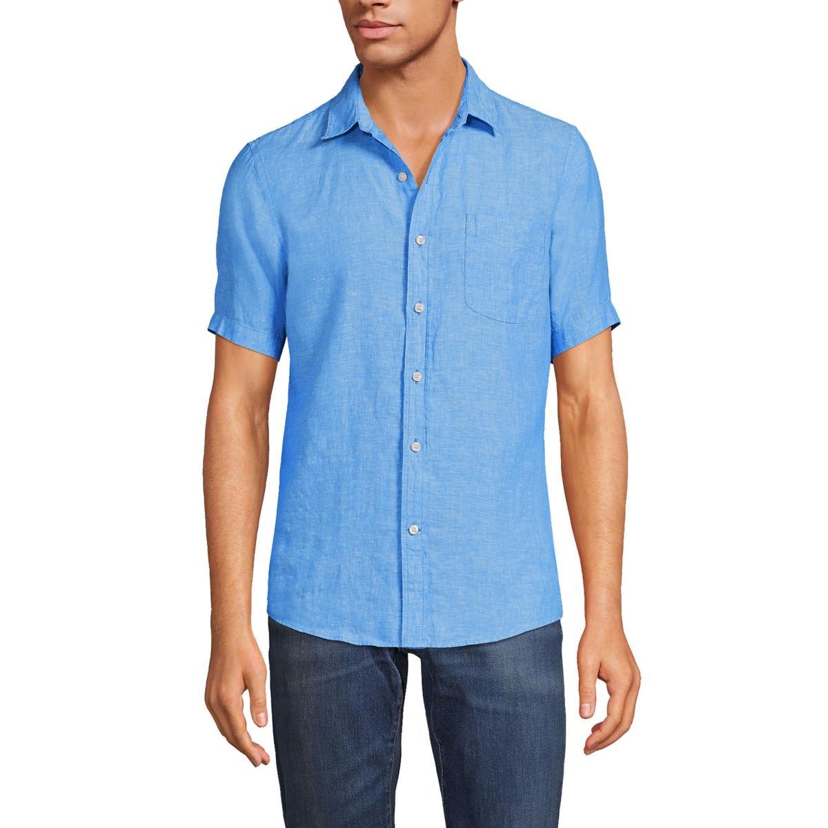 Mens Lands End Traditional-Fit Linen Button-Down Shirt Product Image