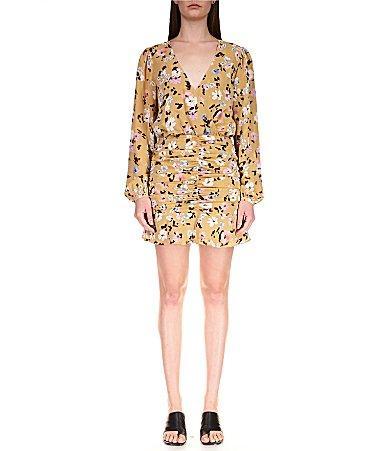 Sanctuary Dreamer Georgette Floral Print Surplice V-Neck Puff Sleeve Mini Blouson Dress Product Image