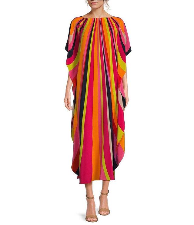 Trina Turk Jalani Boat Neck Stripe Print Maxi Caftan Dress Product Image