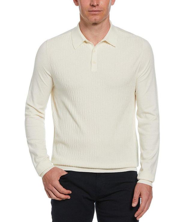 Perry Ellis Tonal Pattern Tech Long Sleeve Polo Shirt Product Image