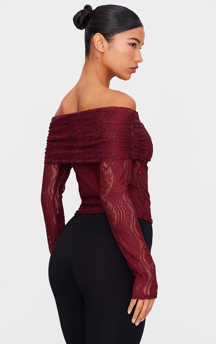 Burgundy Textured Extreme Fold Over Long Sleeve Top Product Image