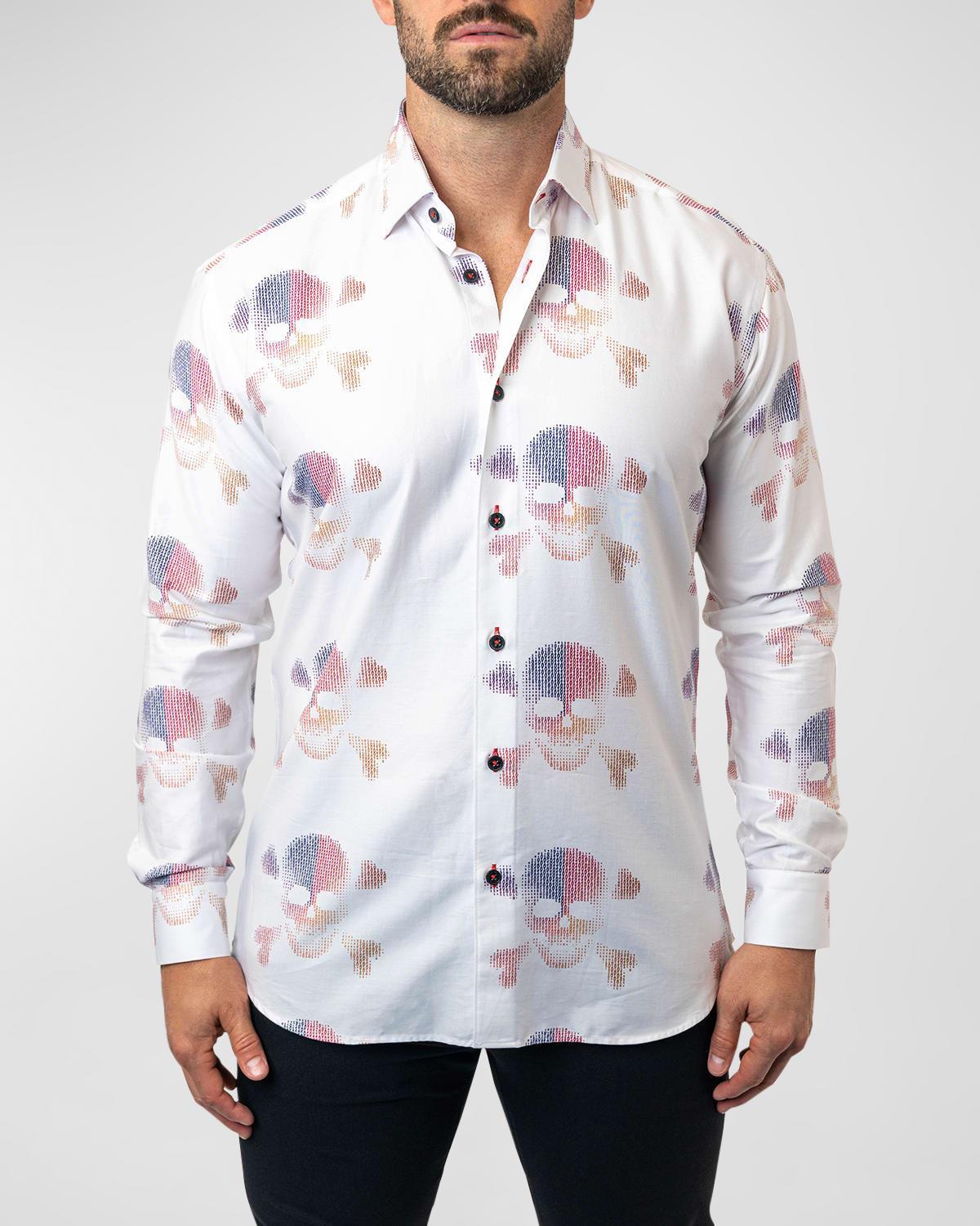 Maceoo Fibonacci Skull Matrix Cotton Button-Up Shirt Product Image