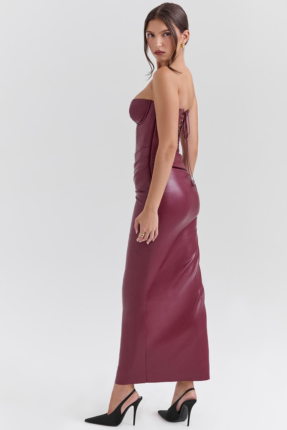 Juliana Cabernet Vegan Leather Midi Dress Product Image